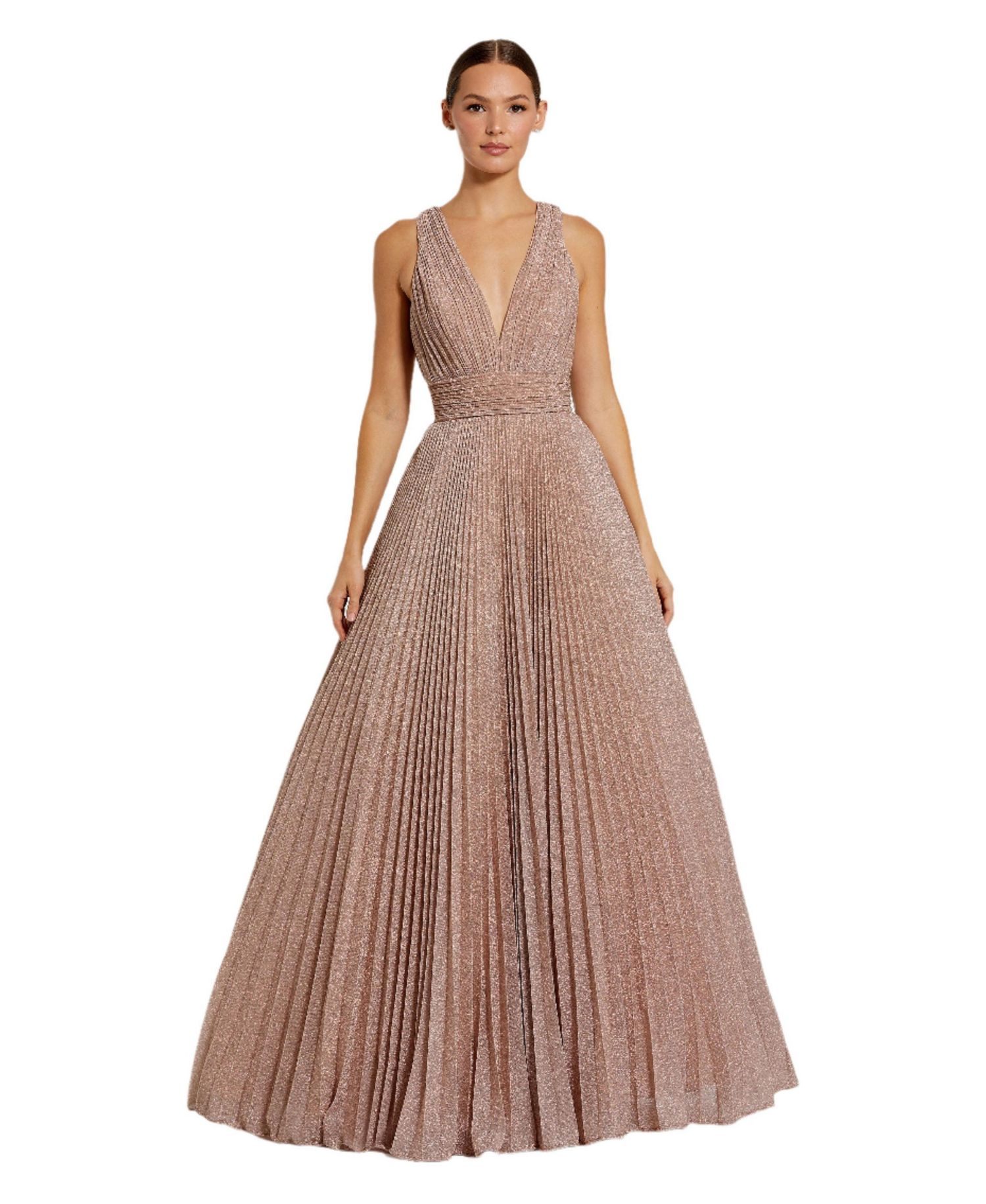 Women's Shimmering Georgette Pleated Sleeveless Gown
