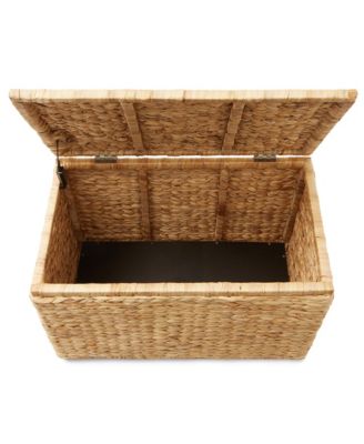 30" Storage Chest with Lid, Handles, Safety Hinge - Espresso, Water Hyacinth Wicker Storage Trunk Basket for Bedroom, Entry Way, Living Room