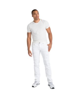 Men's Slim Straight Distressed Mended Premium Cargo White Jeans