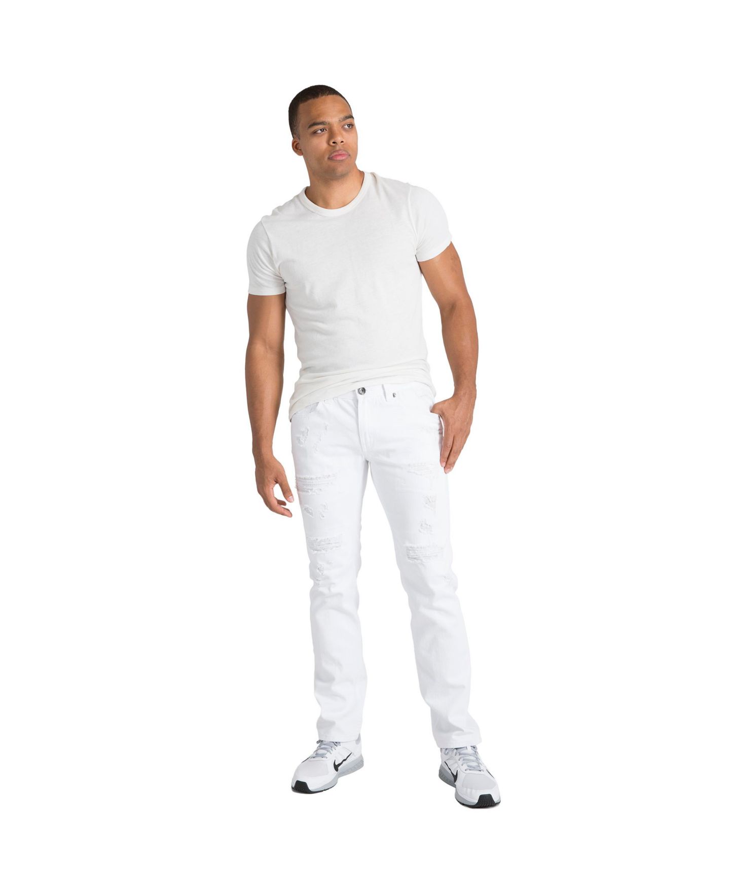 Мужские джинсы Level 7 Slim Straight Distressed Mended Premium Cargo White, цвет: Белый снежный — фото 3