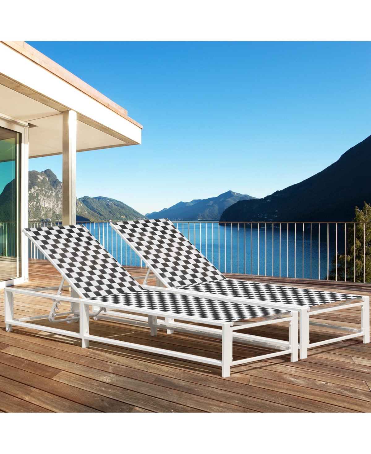 2PCS Patio Lounge Chair Chaise Adjustable Reclining Chair Garden Wheel