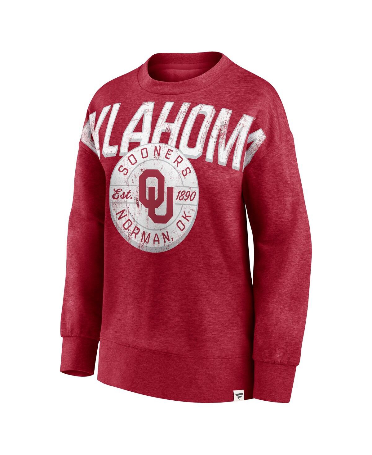 FANATICS WOMEN'S HEATHERED CRIMSON OKLAHOMA SOONERS JUMP DISTRIBUTION PULLOVER SWEATSHIRT 
