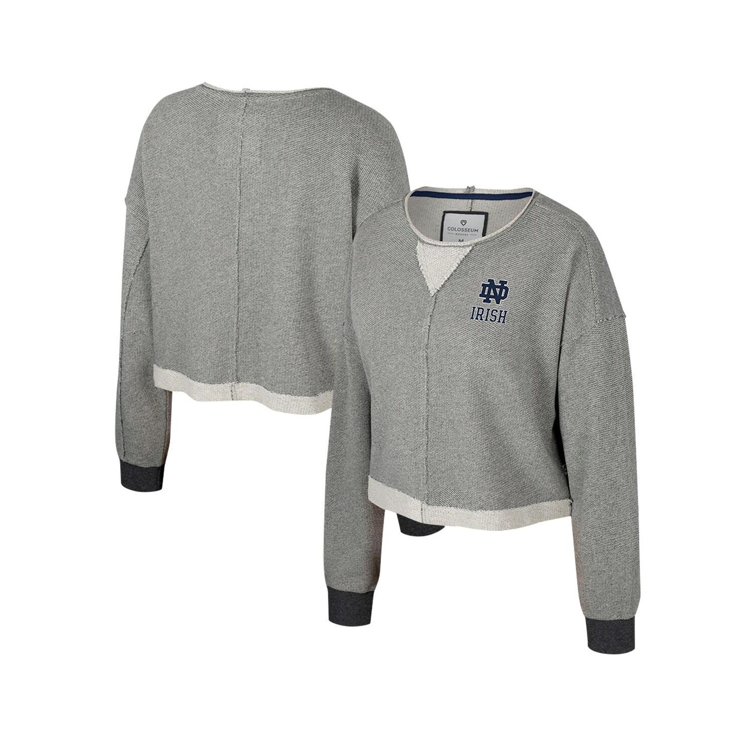 Women's Charcoal Notre Dame Fighting Irish Magnum Scoop Neck Cropped Pullover Sweatshirt