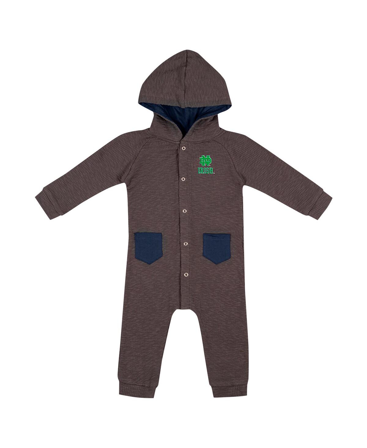 Colosseum Baby Boys And Girls Charcoal Notre Dame Fighting Irish Zando-zan Waffle Full-snap Hooded Romper In Charcoal