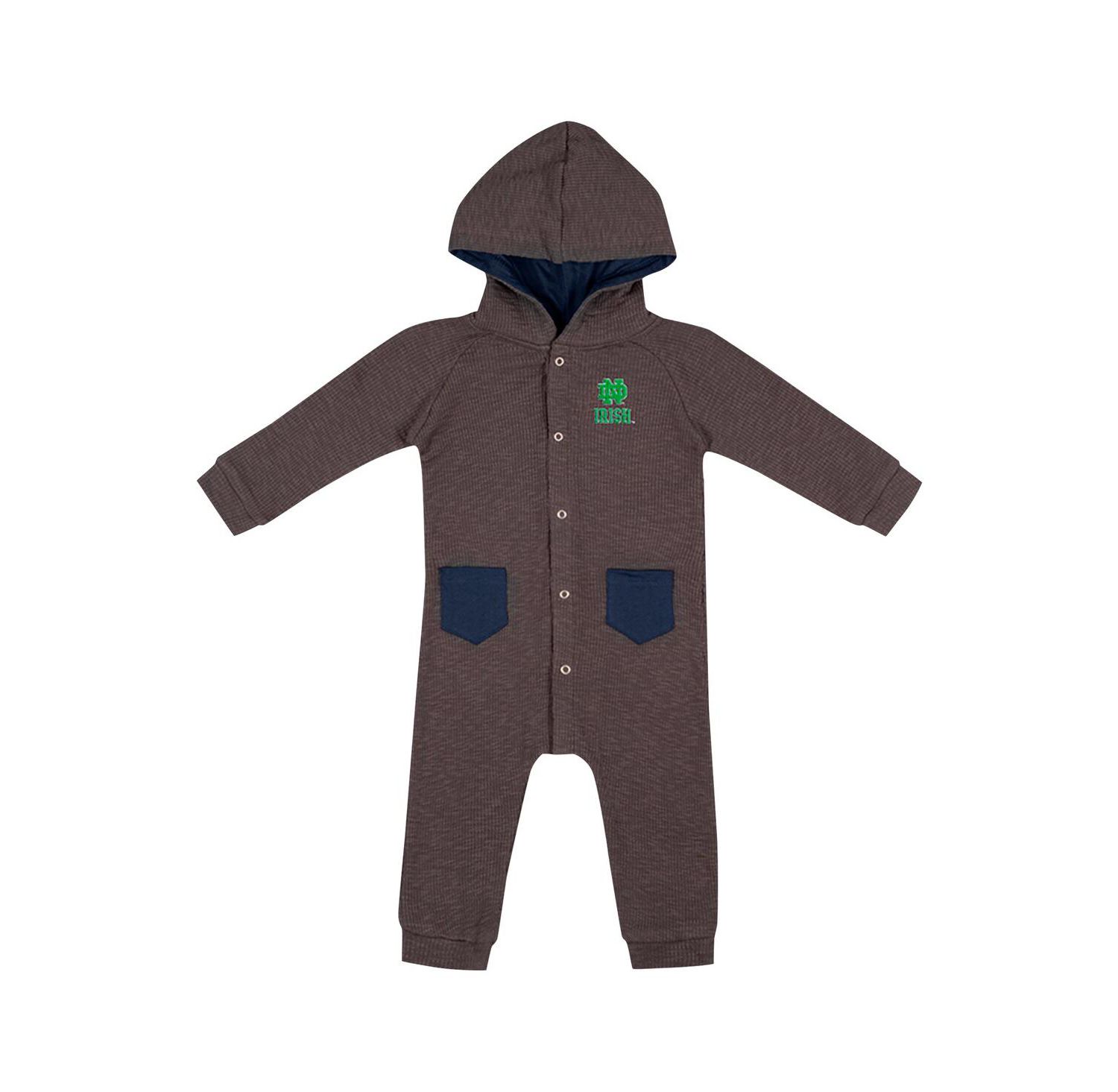 Baby Boys and Girls Charcoal Notre Dame Fighting Irish Zando-Zan Waffle Full-Snap Hooded Romper