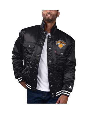 Starter - Men's Black New York Knicks Silver Label Trucker Satin Full-Snap Jacket