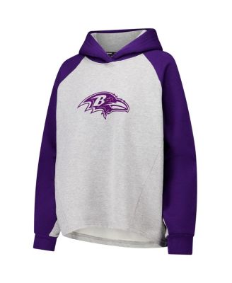 Women's Gray/Purple Baltimore Ravens Joy Cropped Raglan Pullover Hoodie