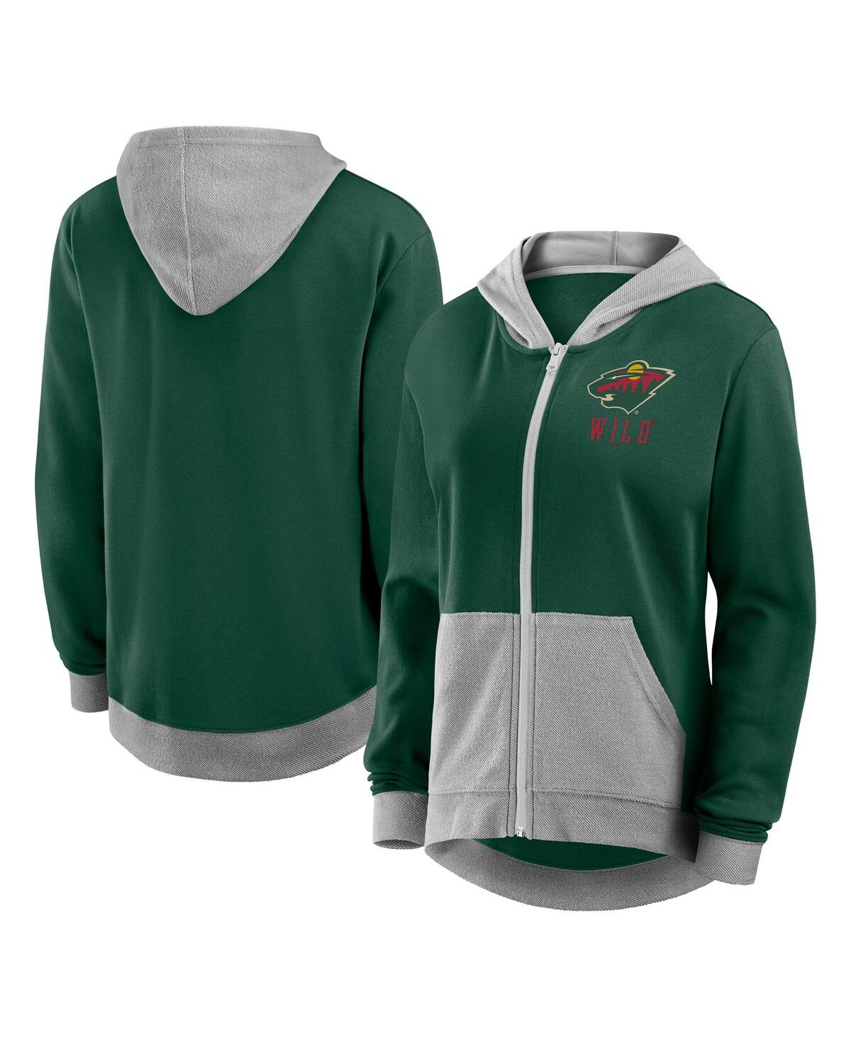Women's Green Minnesota Wild Hit It French Terry Full-Zip Hoodie - Green