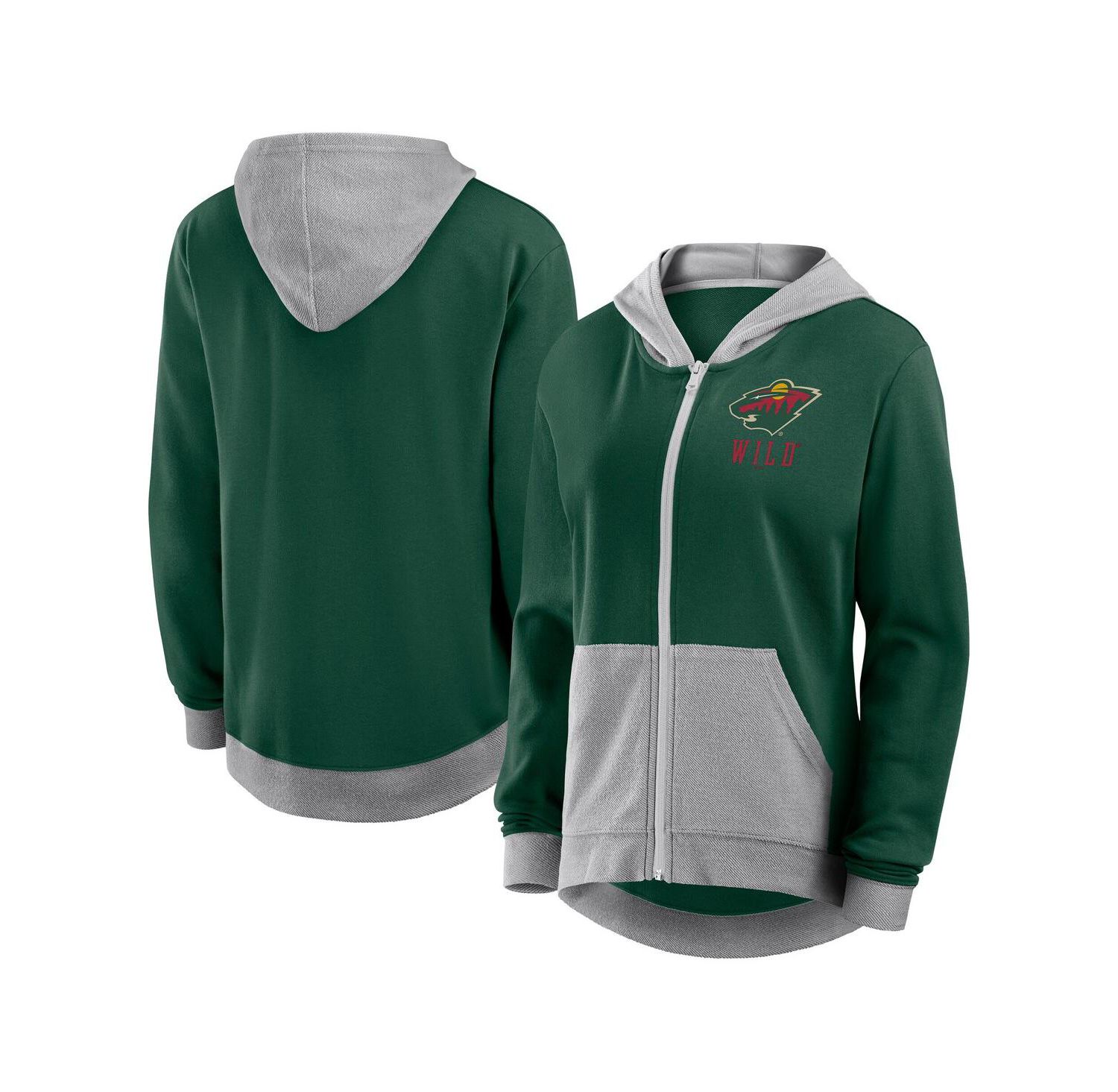 Women's Green Minnesota Wild Hit It French Terry Full-Zip Hoodie