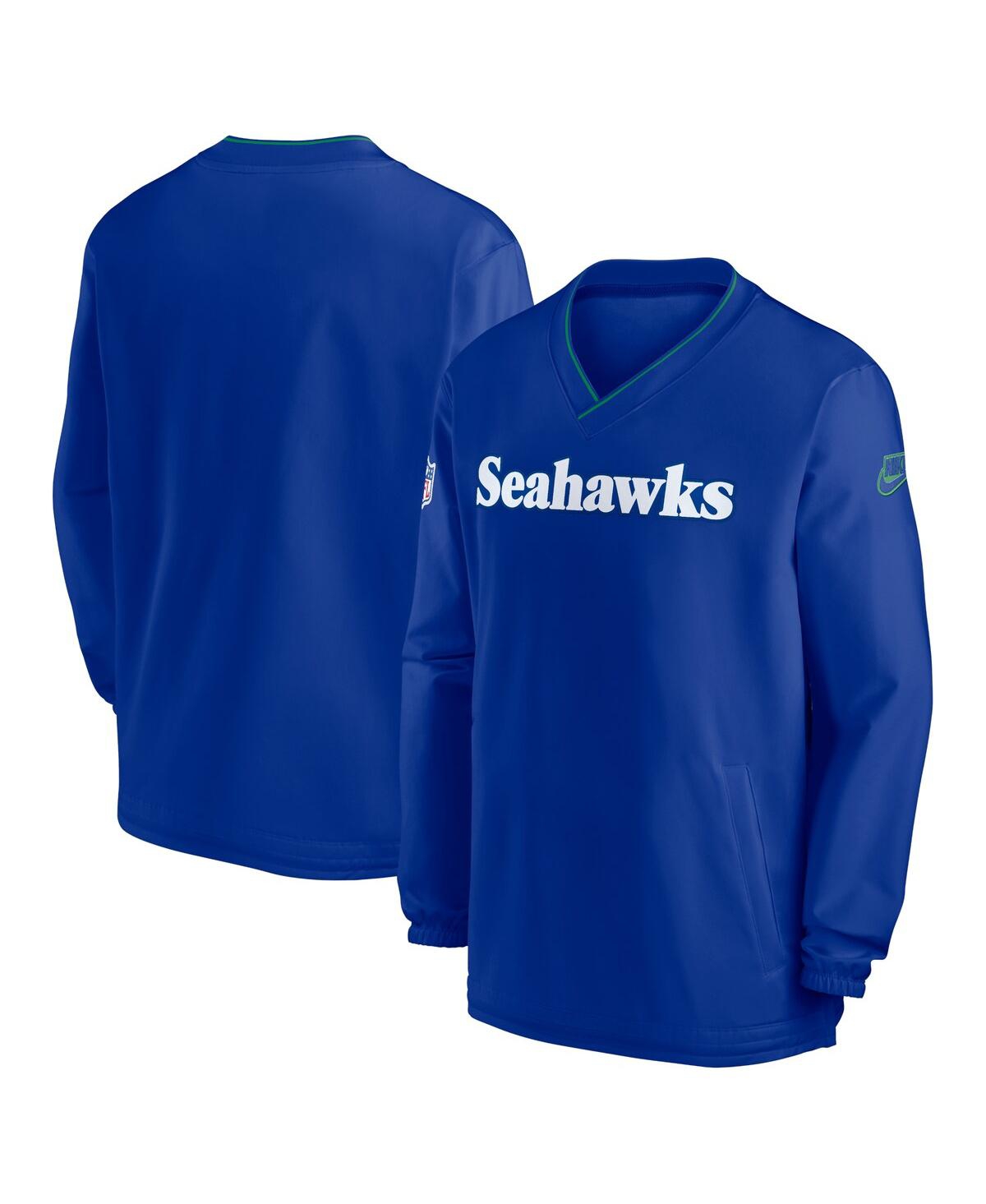 Nike Men's Royal Seattle Seahawks 2024 Sideline Throwback Logo Long-Sleeve V-Neck Windshirt - Royal