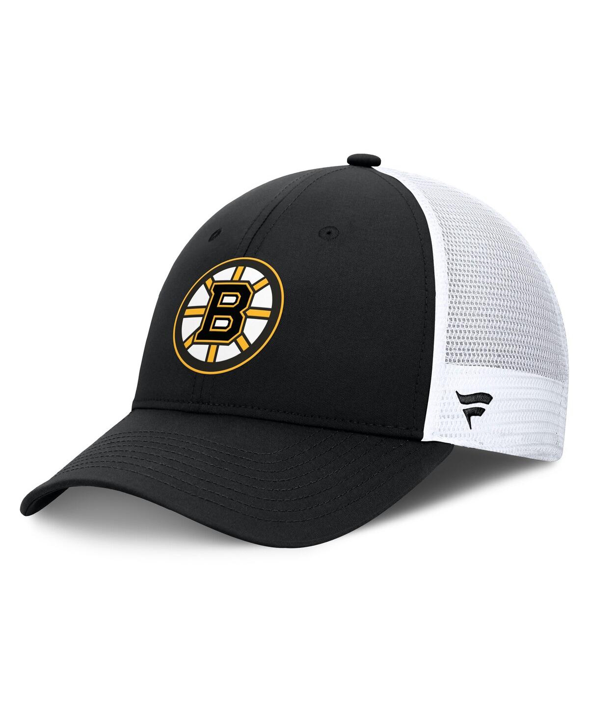 Fanatics Men's Black/white Boston Bruins Authentic Pro Simple Rink Trucker Adjustable Hat In Black,white