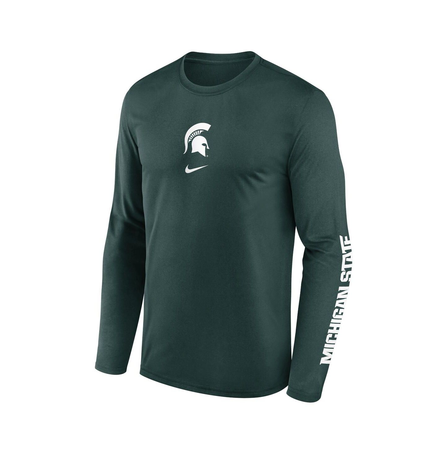 Мужская футболка Nike Green Michigan State Spartans Primetime Center Lockup Two-Hit Legend Long Sleeve — фото 3