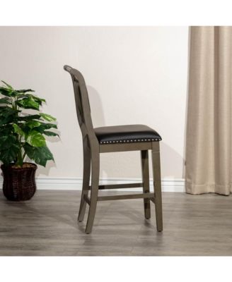 24" Counter Height Farmhouse Stool, Leather Seat, Rustic Upholstered Kitchen Stool (1PK)-The Pop Home