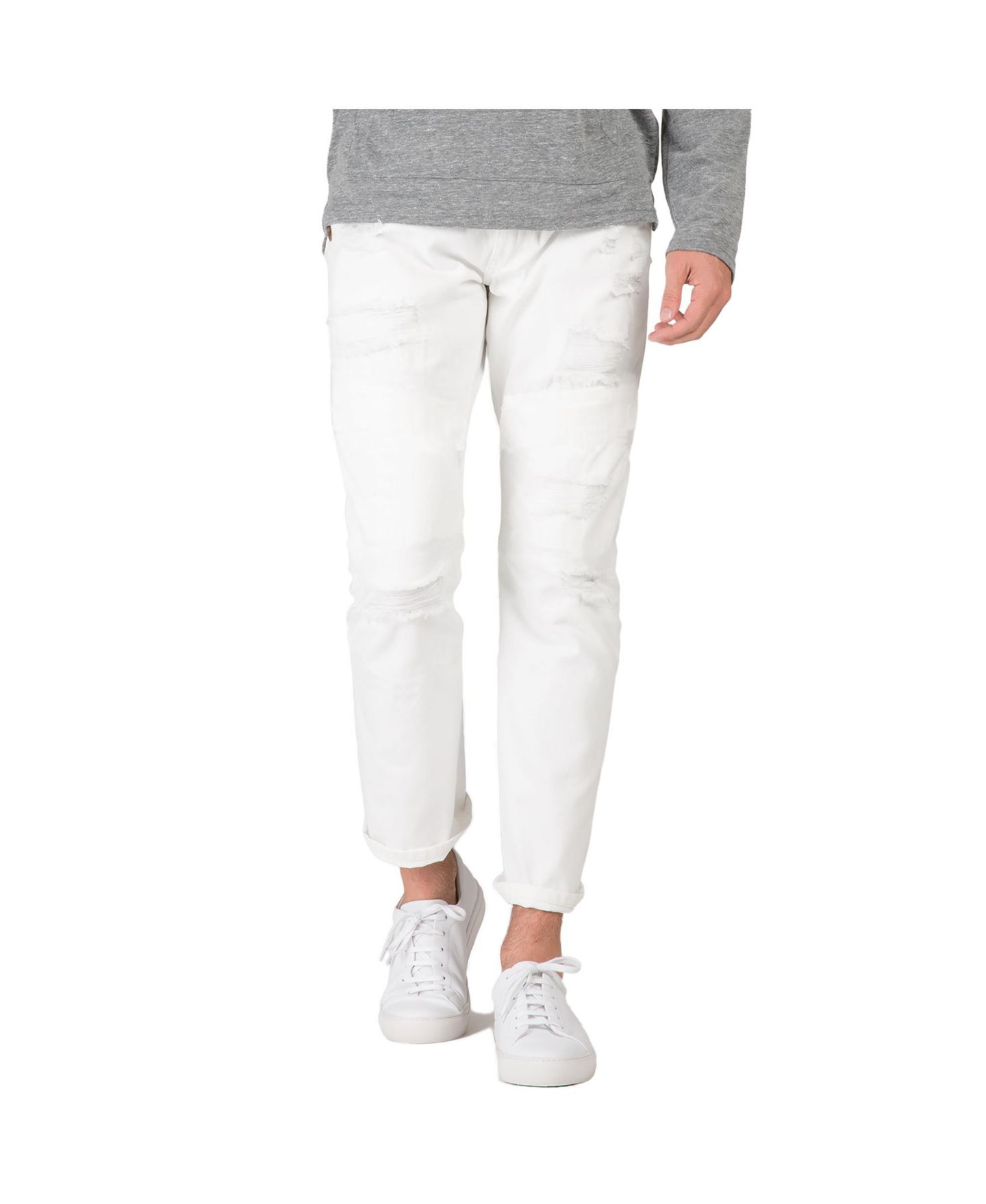 Мужские джинсы Level 7 Slim Straight Distressed Mended Premium Cargo White, цвет: Белый снежный — фото 1