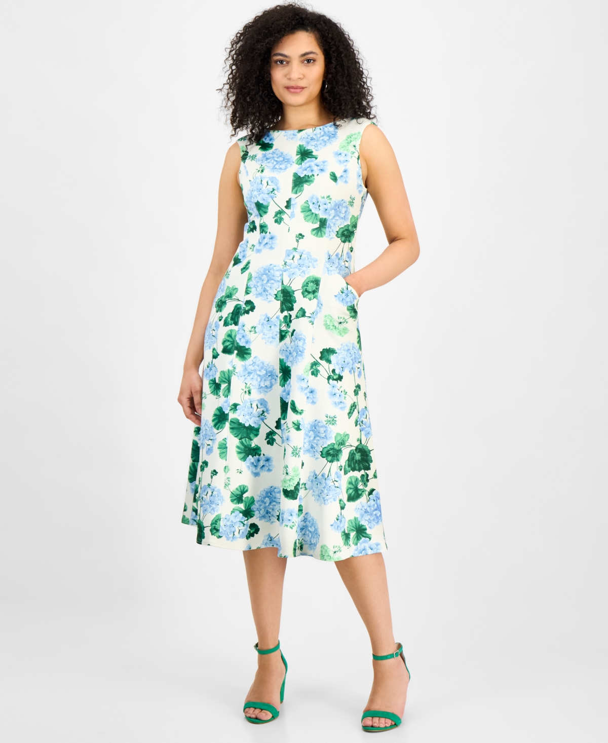 Donna Rico Women's Floral Sleeveless A-Line Dress - Ivory/mult