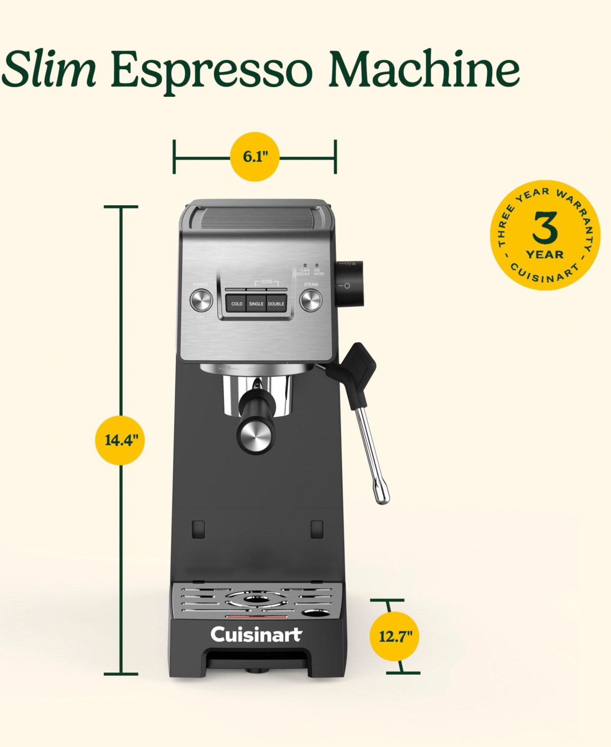 Cuisinart Espresso Bar Slim Espresso Machine, Em-160 In Black And Stainless
