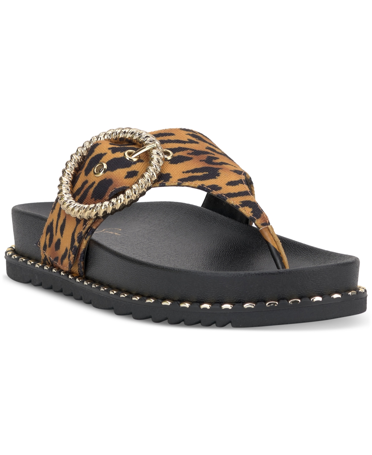 Jessica Simpson Women's Cymmeri Hooded Thong Flat Sandals In Natural Leopard Canvas