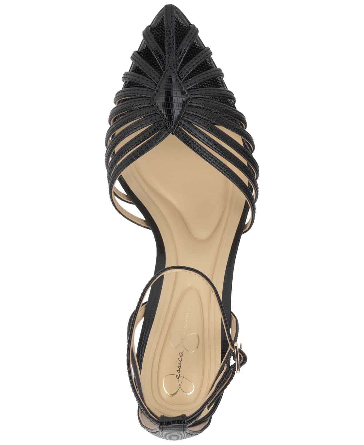 Jessica Simpson Paveri Ankle Strap Pointed Toe Pump In Black Lizard
