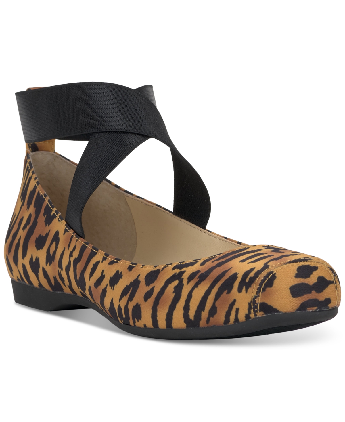 Women's Mandalaye Elastic Criss-Cross Ankle Strap Ballet Flats - Black
