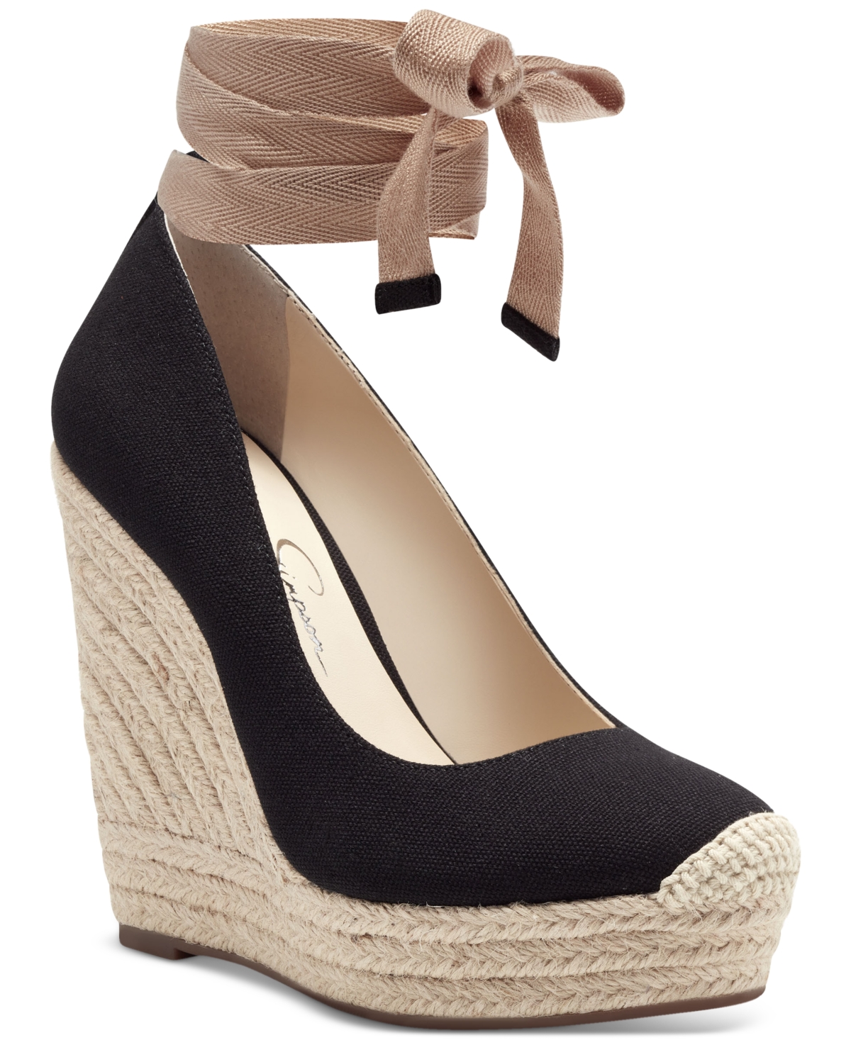 Jessica Simpson Zavida Womens Wedge Ankle Strap Espadrilles In Black Canvas