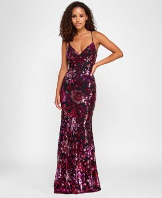 Juniors' Sequin Embellished V-Neck Sleeveless Gown, Created for Macy's