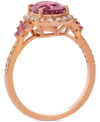 Passion Fruit Tourmaline (1-1/2 ct. t.w.), Bubble Gum Pink Sapphire (1/10 ct. t.w.), &  Nude Diamond (1/4 ct. t.w.) Halo Ring in 14k Rose Gold