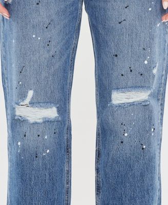 Women's Paint Effect Mid Rise Boyfriend Jeans