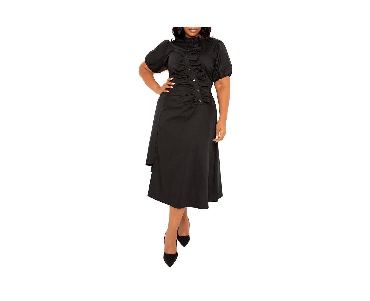 Women's Plus Size Asymmetrical Ruffle Shirt Dress