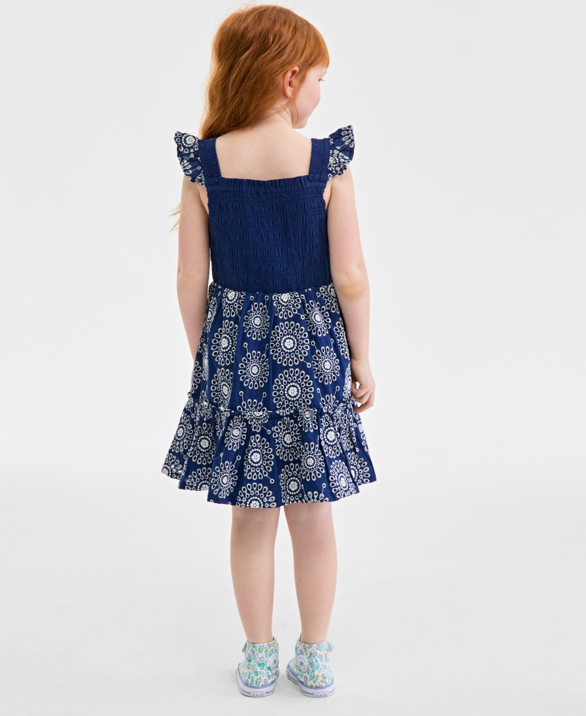 On 34th Toddler Girls Mommy & Me Cotton Eyelet Smocked Flutter-sleeve Dress, Exclusively At Macy's In Blazing Navy