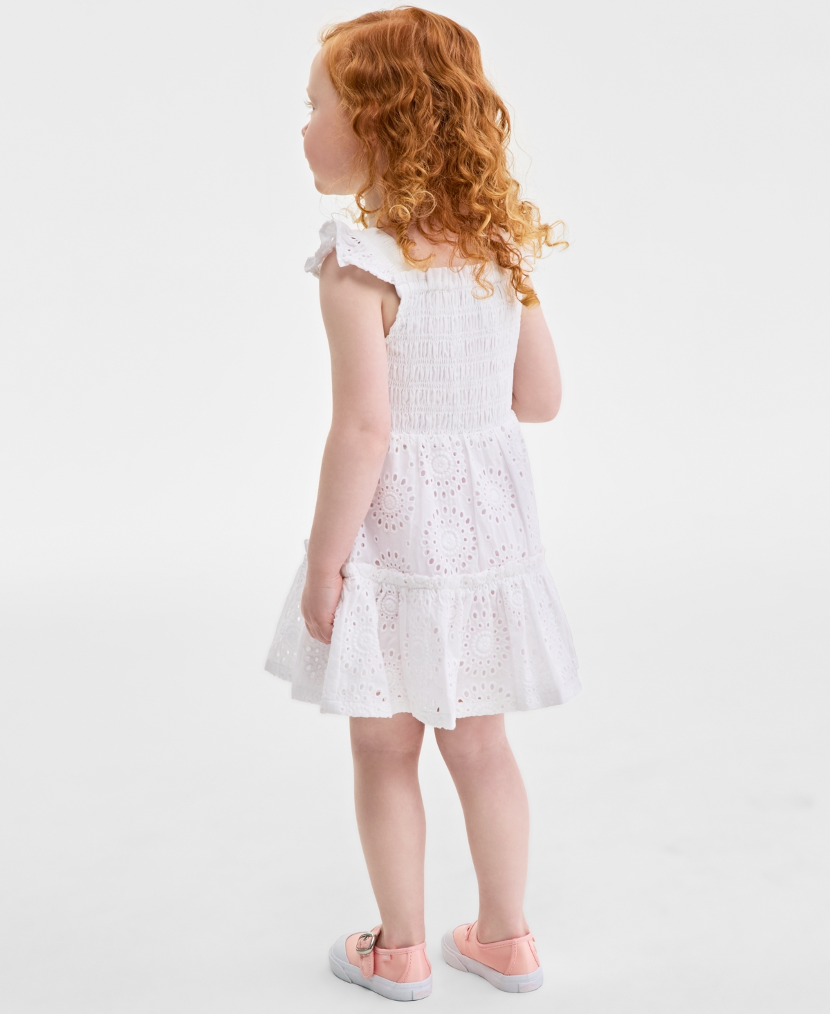 On 34th Cotton Eyelet-embroidered Smocked Dress In Bright White
