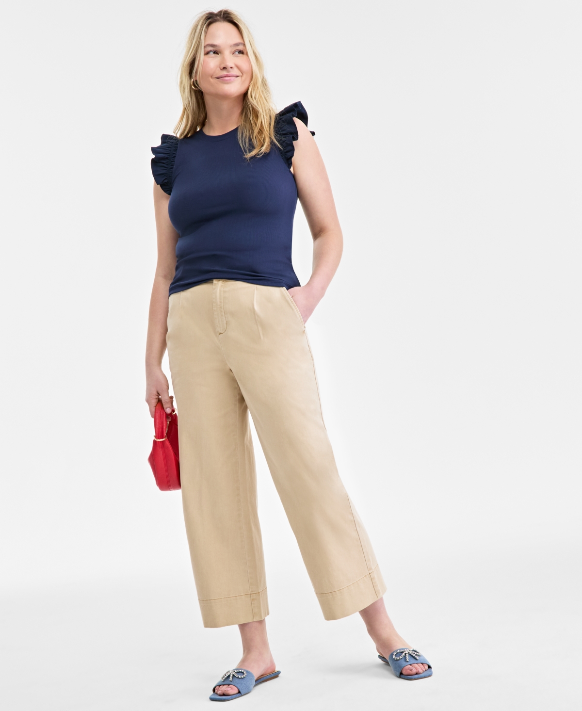 On 34th Women's Ruffle-sleeve Knit Top, Created For Macy's In Intrepid B