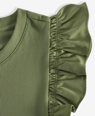 ReonGtzo Women's Loose Fit T-Shirt - Ruffle Sleeve Crew Neck Summer Casual Top, Green, X-Large