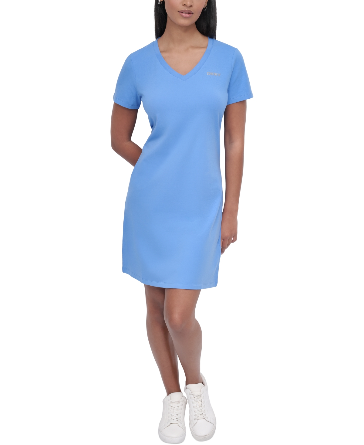 Dkny Sport Women's Studded-logo V-neck T-shirt Dress
