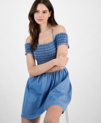 Women's Cotton Smocked-Bodice Fit & Flare Dress