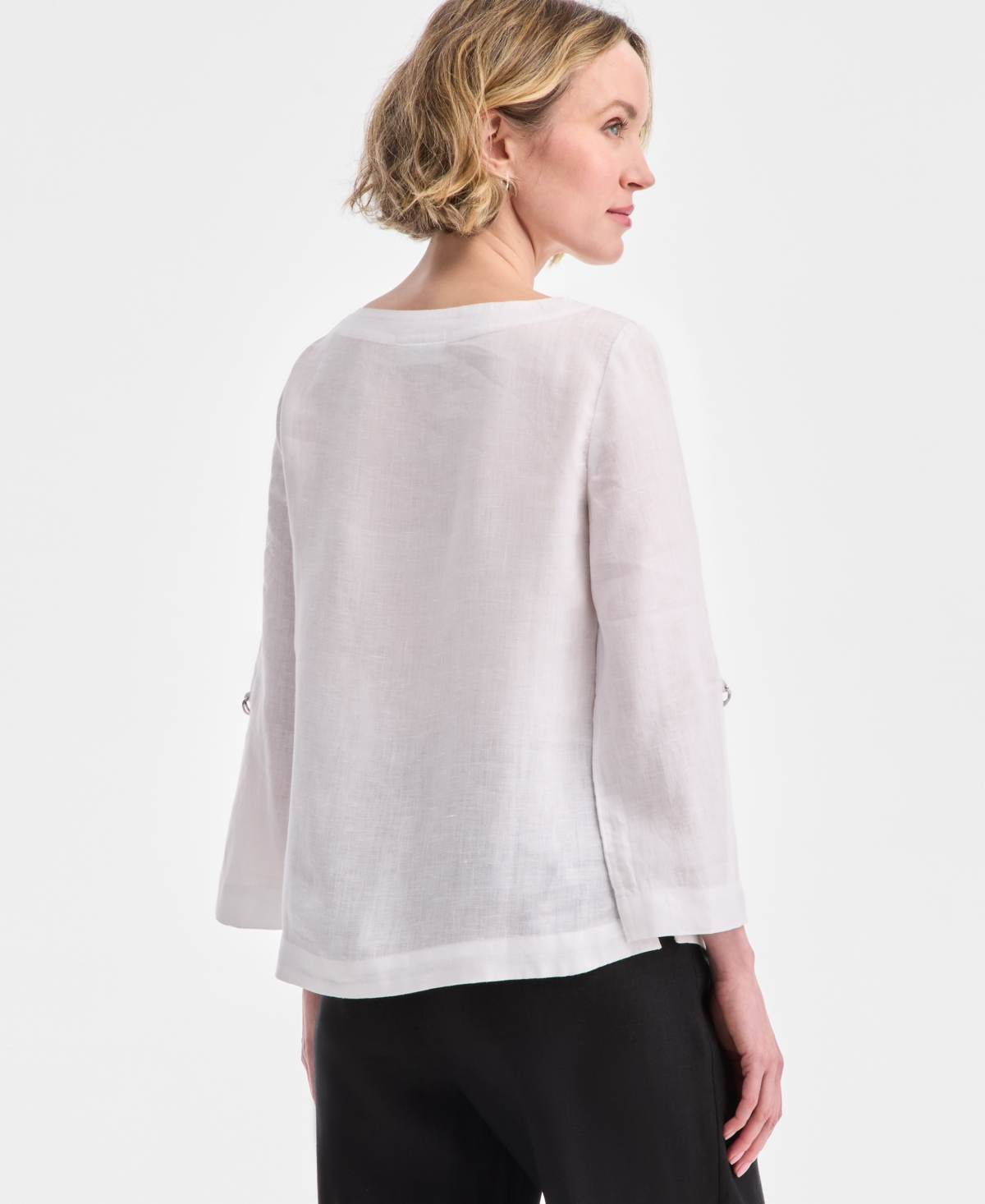 CHARTER CLUB WOMEN'S 100% LINEN D-RING TOP, CREATED FOR MACY'S 