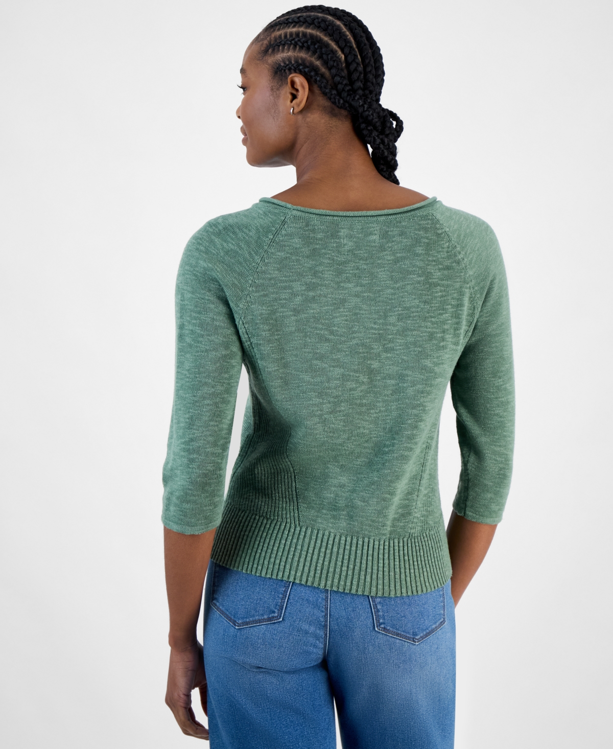 CHARTER CLUB WOMEN'S 3/4-SLEEVE LINEN-BLEND SWEATER, EXCLUSIVELY AT MACY'S 