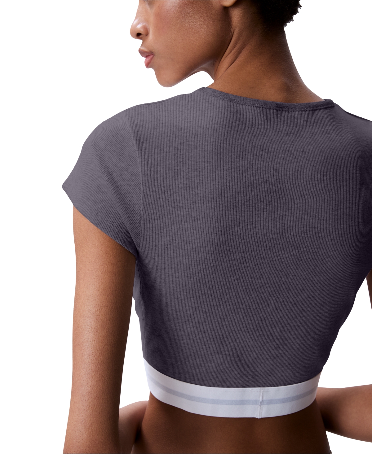 CALVIN KLEIN WOMEN'S RIBBED CROPPED TEE QS7349