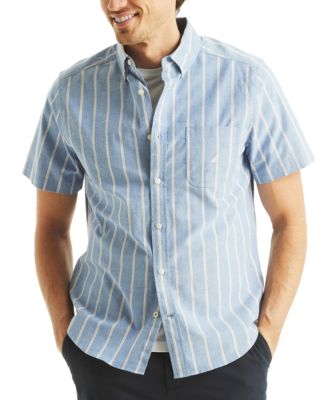 Nautica - Men's Short Sleeve Button-Down Striped Oxford Shirt