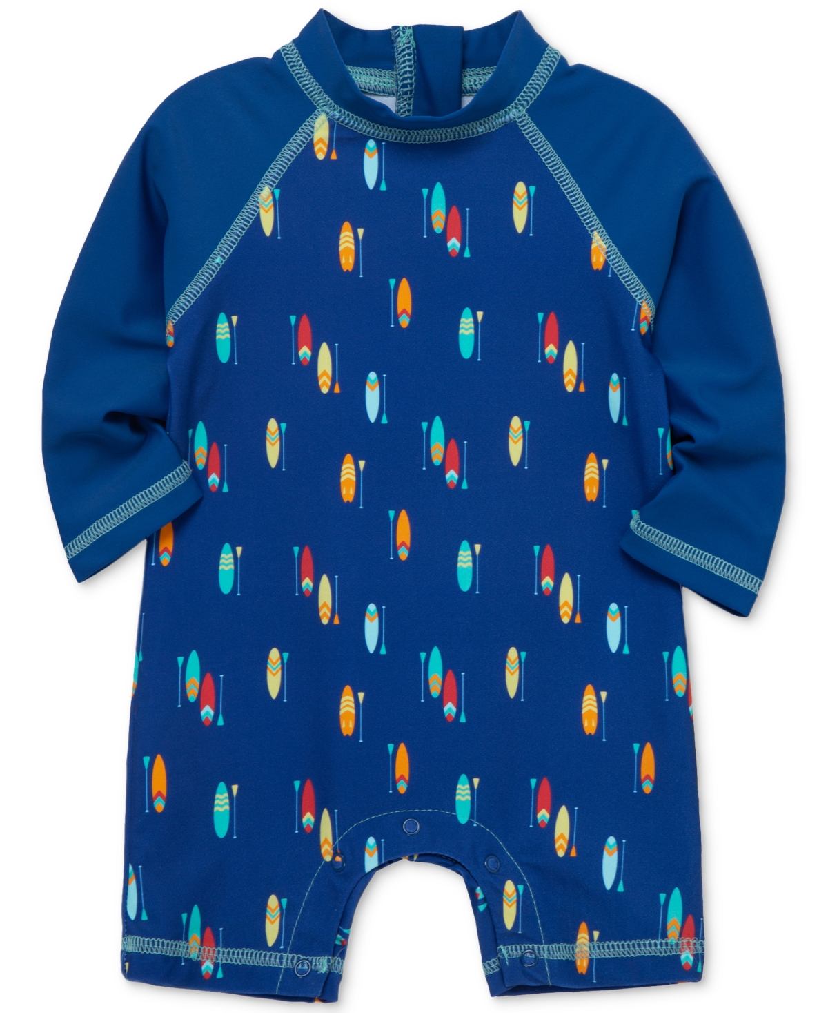 Shop Little Me Baby Boys Surf-print Long-sleeve Rash Guard One-piece In Blue