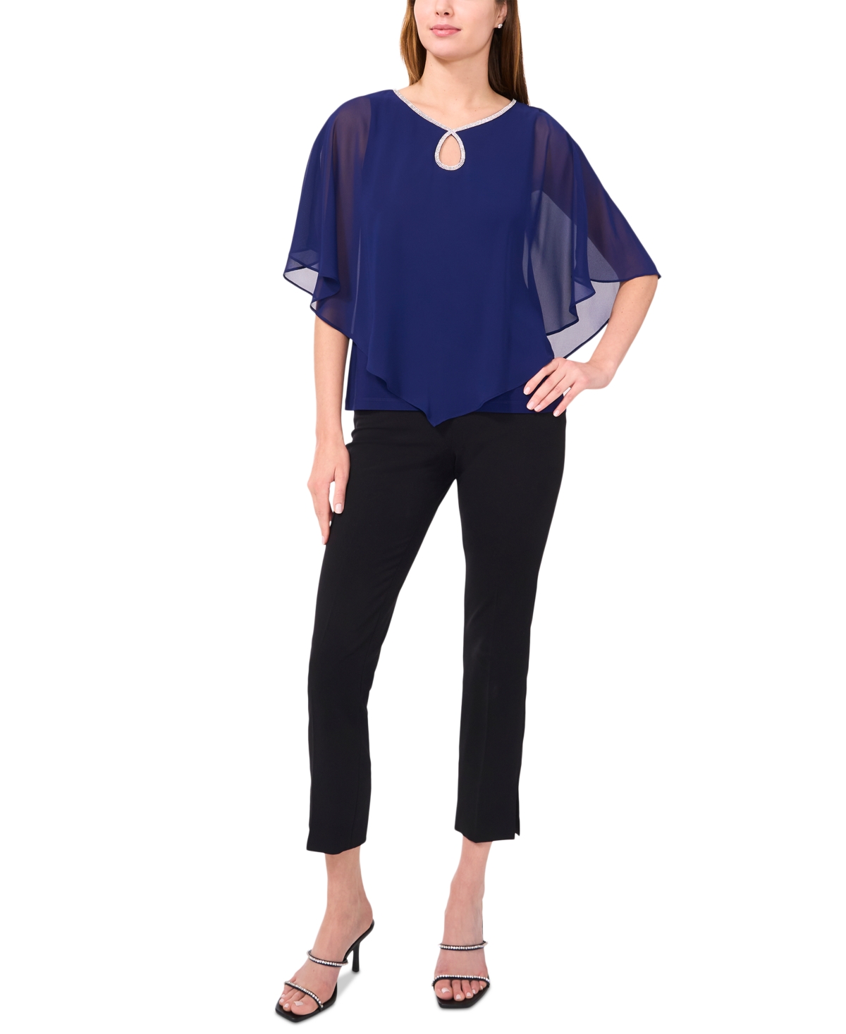 Msk Women's Rhinestone Overlay Top In Midnight