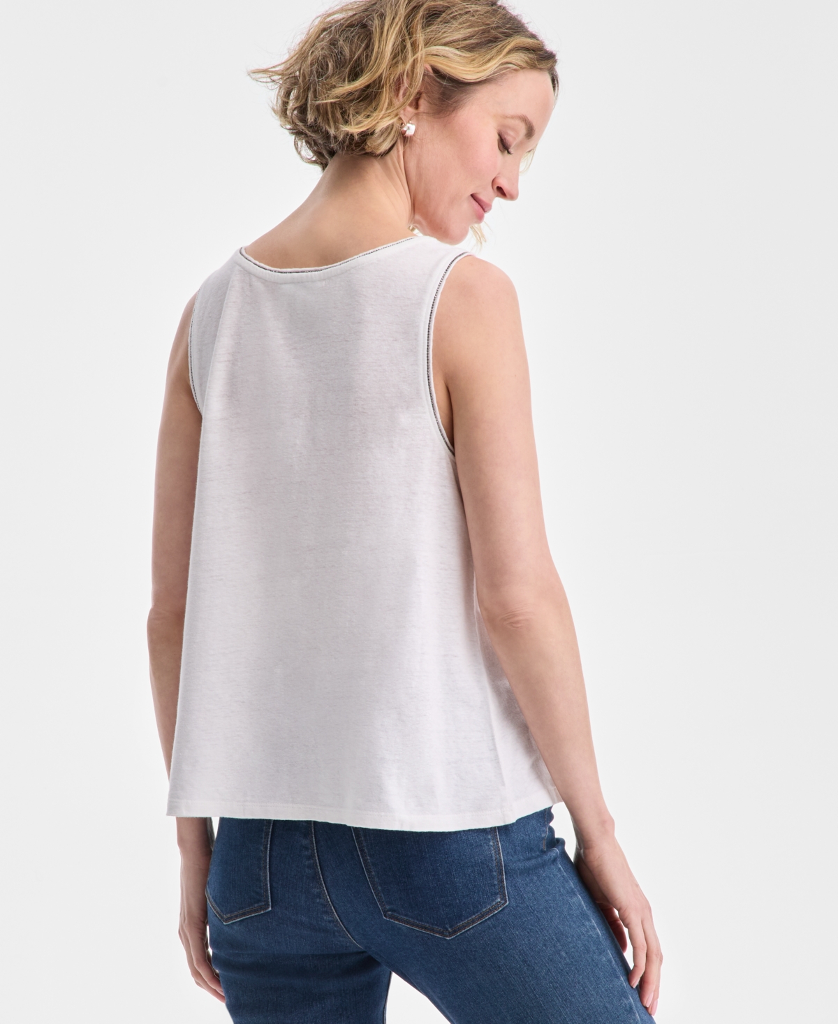 CHARTER CLUB WOMEN'S EMBELLISHED LINEN-BLEND TANK TOP, EXCLUSIVELY AT MACY'S 