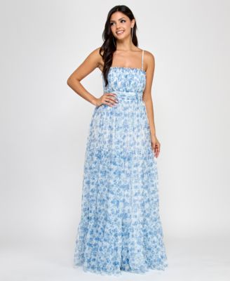 Juniors' Tiered Floral-Print Gathered Dress