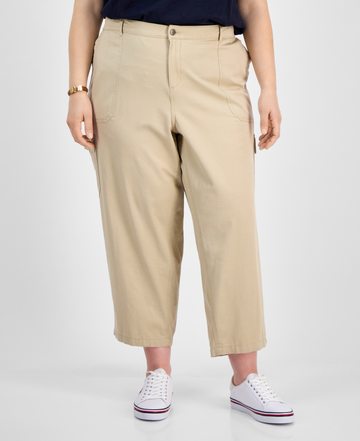 Tommy Hilfiger Plus Size Cropped Cargo Pants In Khaki