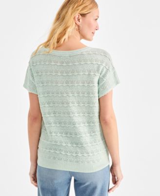 Women's Lurex Shine Pointelle Dolman-Sleeve Sweater