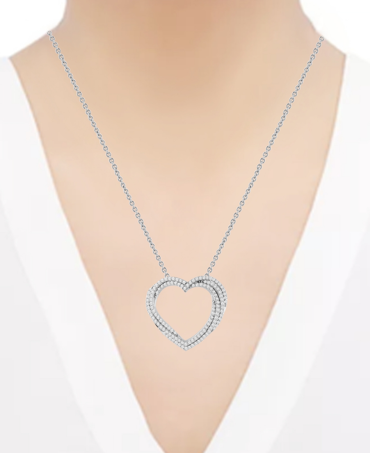 Macy's Diamond Multiple Heart Pendant Necklace (1/2 Ct. T.w.) In Sterling Silver Or 14k Gold-plated Sterlin In Sterling Silver