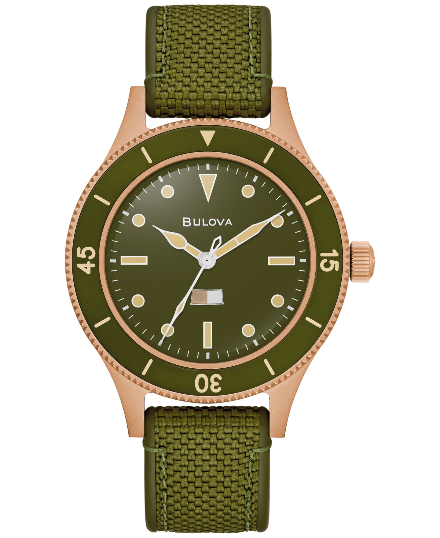 Мужские часы Bulova 150th Anniversary Automatic Mil-Ships Green Nylon Strap Watch 41mm — фото 1