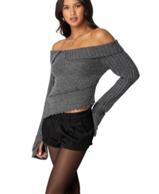 Womens Mikkie Asymmetric Fold Over Knit Top