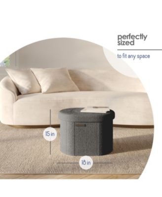 Ovel Boucle Ottoman Storage Bench-Modern Foot Stool, Makeup Vanity Stool, Perfect for Living Room & Bedroom Decor