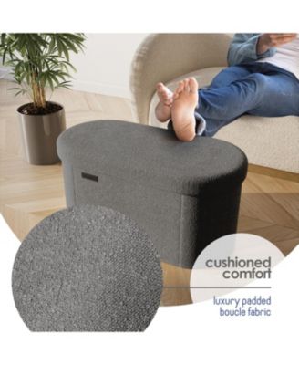 Ovel Boucle Ottoman Storage Bench – Modern Foot wood Stool, Makeup Vanity Stool, Perfect for Living Room & Bedroom Decor