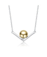 Sterling Silver Two-Tone with 14K Gold Plated Sphere and White Gold Plated Chain Chevron Pendant Necklace - Gold